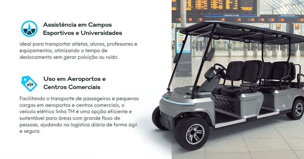 Personalização de veículos para conforto e exclusividade Benefícios do veículo elétrico da linha TM para transporte ágil em grandes espaços
